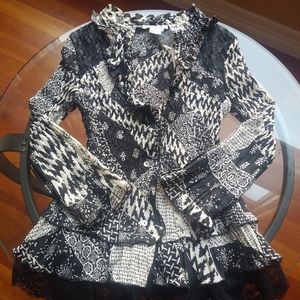 NWT Alberto Makali Black & White Blouse Ruffles S